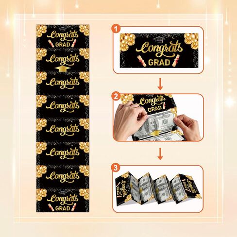 Graduation Money Holder, Black Gold Graduation Gifts for Class of 2025, Surprise Money Card for College High School, Money Holder with 6 Slots for Cash, Grad Party Supplies(1 Pack), 02 in Saudi Arabia