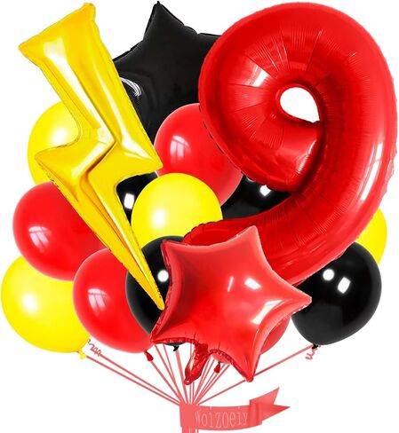 6 بالون رقم عيد ميلاد ديكورات الحفلات الأحمر البالونات الصفراء الأسود البالونات الذهب البرق للأطفال كرار كاريكاتورية ديكورات الحزب in Kuwait