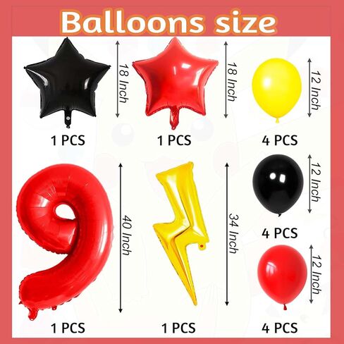 6 بالون رقم عيد ميلاد ديكورات الحفلات الأحمر البالونات الصفراء الأسود البالونات الذهب البرق للأطفال كرار كاريكاتورية ديكورات الحزب in Kuwait