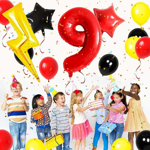 6 بالون رقم عيد ميلاد ديكورات الحفلات الأحمر البالونات الصفراء الأسود البالونات الذهب البرق للأطفال كرار كاريكاتورية ديكورات الحزب in Kuwait