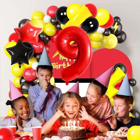 6 بالون رقم عيد ميلاد ديكورات الحفلات الأحمر البالونات الصفراء الأسود البالونات الذهب البرق للأطفال كرار كاريكاتورية ديكورات الحزب in Kuwait