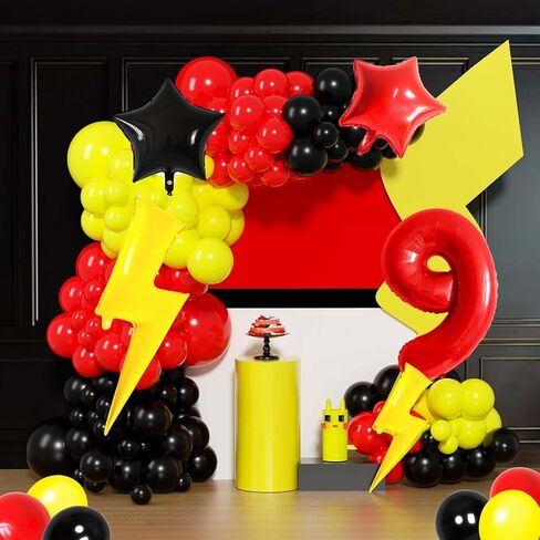 6 بالون رقم عيد ميلاد ديكورات الحفلات الأحمر البالونات الصفراء الأسود البالونات الذهب البرق للأطفال كرار كاريكاتورية ديكورات الحزب in Kuwait