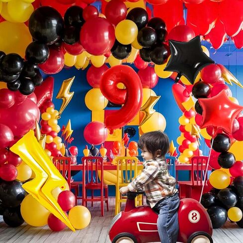 6 بالون رقم عيد ميلاد ديكورات الحفلات الأحمر البالونات الصفراء الأسود البالونات الذهب البرق للأطفال كرار كاريكاتورية ديكورات الحزب in Kuwait