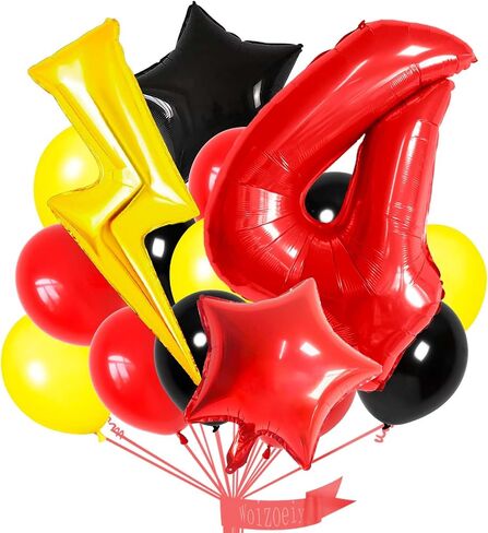 6 Balloon Number Birthday Party Decorations Red Black Yellow Balloons Gold Lightning Balloons for Kids Cartoon Theme Party Decorations Boy Girls Birthday Balloon in Kuwait