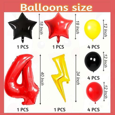 6 Balloon Number Birthday Party Decorations Red Black Yellow Balloons Gold Lightning Balloons for Kids Cartoon Theme Party Decorations Boy Girls Birthday Balloon in Kuwait