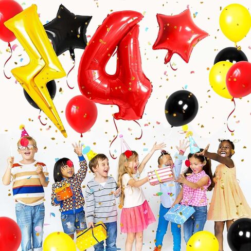 6 Balloon Number Birthday Party Decorations Red Black Yellow Balloons Gold Lightning Balloons for Kids Cartoon Theme Party Decorations Boy Girls Birthday Balloon in Kuwait