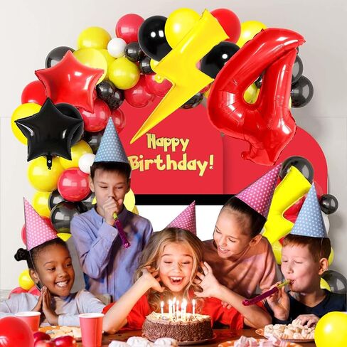 6 Balloon Number Birthday Party Decorations Red Black Yellow Balloons Gold Lightning Balloons for Kids Cartoon Theme Party Decorations Boy Girls Birthday Balloon in Kuwait