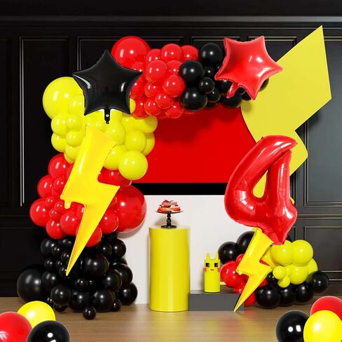 6 Balloon Number Birthday Party Decorations Red Black Yellow Balloons Gold Lightning Balloons for Kids Cartoon Theme Party Decorations Boy Girls Birthday Balloon in Kuwait