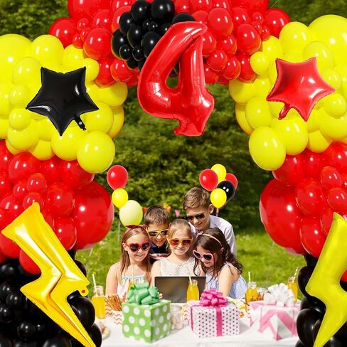 6 Balloon Number Birthday Party Decorations Red Black Yellow Balloons Gold Lightning Balloons for Kids Cartoon Theme Party Decorations Boy Girls Birthday Balloon in Kuwait