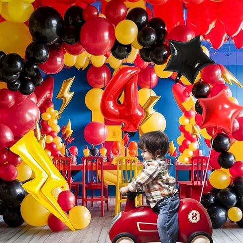 6 Balloon Number Birthday Party Decorations Red Black Yellow Balloons Gold Lightning Balloons for Kids Cartoon Theme Party Decorations Boy Girls Birthday Balloon in Kuwait