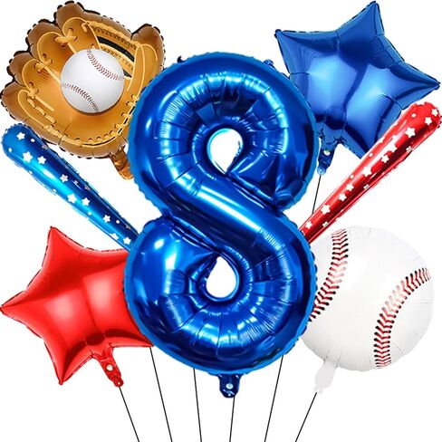 Baseball Balloons Baseball Party Decorations, Navy Blue Foil Number Balloons 40 inch Number 8 Balloon, Baseball Themed Party Supplies 8th Baseball Birthday Decorations for Boys in Kuwait