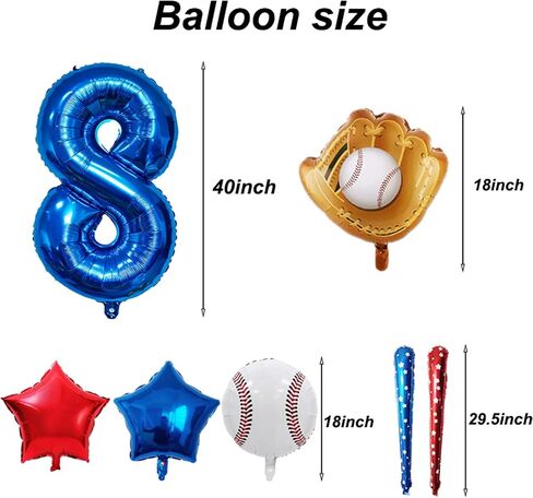Baseball Balloons Baseball Party Decorations, Navy Blue Foil Number Balloons 40 inch Number 8 Balloon, Baseball Themed Party Supplies 8th Baseball Birthday Decorations for Boys in Kuwait
