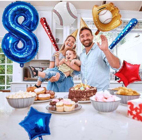 Baseball Balloons Baseball Party Decorations, Navy Blue Foil Number Balloons 40 inch Number 8 Balloon, Baseball Themed Party Supplies 8th Baseball Birthday Decorations for Boys in Kuwait