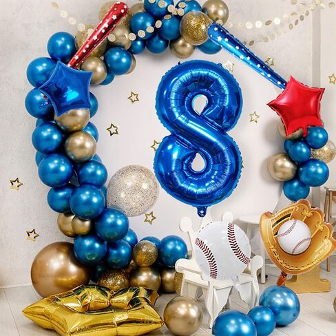 Baseball Balloons Baseball Party Decorations, Navy Blue Foil Number Balloons 40 inch Number 8 Balloon, Baseball Themed Party Supplies 8th Baseball Birthday Decorations for Boys in Kuwait
