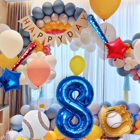 Baseball Balloons Baseball Party Decorations, Navy Blue Foil Number Balloons 40 inch Number 8 Balloon, Baseball Themed Party Supplies 8th Baseball Birthday Decorations for Boys in Kuwait