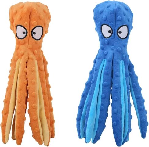 Dog Squeaky Toys Octopus - No Stuffing Crinkle Plush Dog Toys for Puppy Teething, Durable Interactive Chew Toys for Small, Medium and Large Dogs Training and Reduce Boredom, 2 Pack (Blue & Orange) in Saudi Arabia
