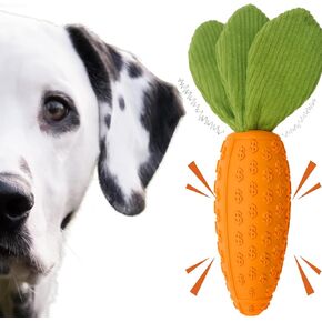 Dog Chew Toy, Natural Rubber Carrot Squeaky Dog Toys for Aggressive Chewers, Indestructible Dog Toys for Small and Medium Dog (Orange)