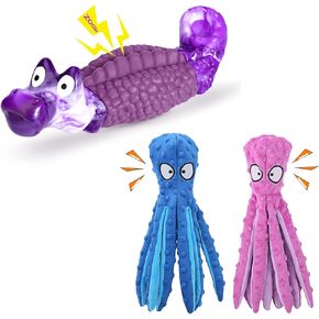 HGB Squeaky Dog Phem Toys لحزمة المضغات العدوانية مع Octopus لا حشوة ألعاب الكلب Plush لإبقائها مشغولة