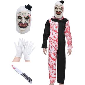 Art The Clown Costume Terrifying Costume Kids Scary Killer Clown Halloween Cosplay Full Set Outfits with Mask