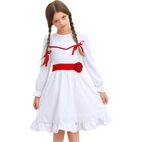 BesserBay Girls Halloween White Party Scary Dress with Hair Bows 5-14 Years