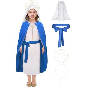 Virgin Mary Biblical Nativity Costume for Girl - Blue Christian Saint Mary Costume for Christmas