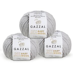 3 حزمة (كرة) Gazzal Baby Wool XL المجموع 5.28 أوقية / 328 سنة ، كل كرة 1.76 أوقية (50g) / 109 سنة (100 متر) غزل فائق ، متوسطة الحمل ، 40 ٪ لانا ميرينو 20 ٪ من نوع الكشمير من نوع البولياميد ، الأسود -803