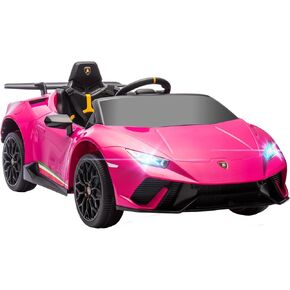 QABA LAMBORGHINI HARACAN مرخصة من سيارة كهربائية 12V مرخصة للأطفال ، وركوب بطارية على السيارة مع التحكم عن بعد الوالدين ، وتعليق الربيع ، وعجلة النقل ، وبداية ناعمة ، وأضواء LED ، والموسيقى ، والوردي