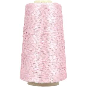 153 Yards Mini Sequin Cotton Yarn Sparkling 5-Strand Thread Crochet Strings for Headband Beanie Knitting Sweater Weaving DIY Stitch Winter Accessories Rag Doll (Light Pink)