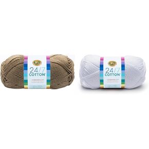 Lion Brand Yarn 24-7 Cotton Yarn Taupe & White Skeins
