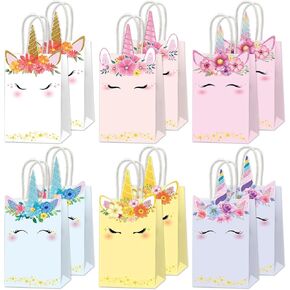 ZOIIWA 24Pcs Unicorn Party Favor Bags Rainbow Themed Treat Bags Pastel Unicorn Candy Goodie Bag Princess Paper Gift Bag with Handle Decorations for Birthday Baby Shower Wedding Party Decor Supplies