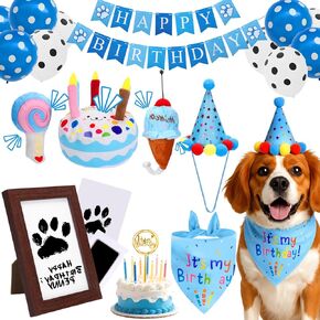 BABORUI Dog Birthday Party Decorations Set – All-in-One Dog Birthday Party Supplies with Paw Print Kits, Squeaky Plush Toys, Balloons Banner Hat Bandana Cake Topper & Photo Frame – Make Best Memories
