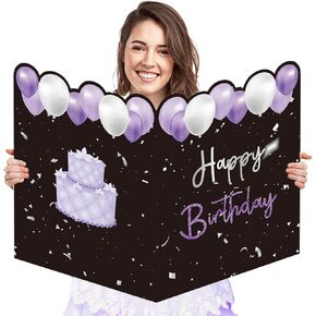 Jumbo Birthday Card with Envelope, 22 x 14 Inch Extra Large Greeting Card for Women Boss, Happy Birthday Giant Guest Book, Oversize Birthday Party Signs Decorations Supplies, purple