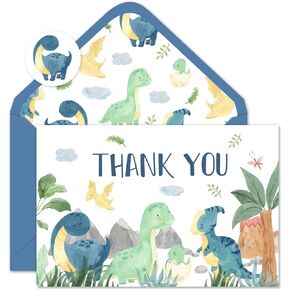 Whaline 50 Pack Dinosaur Thank You Cards Boxed Watercolor Greeting Cards with Envelopes Stickers Blank Note Cards for Birthday Baby Shower Party Supplies, 4 x 6 Inch