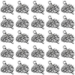 SUNNYCLUE 1 Box 100Pcs Halloween Brain Charms Brain Charm Bulk Graduation Anatomical Brains Human Anatomy Charm Tibet Style Alloy Scary Medical Science Charm for Jewelry Making Charms DIY Craft Decor