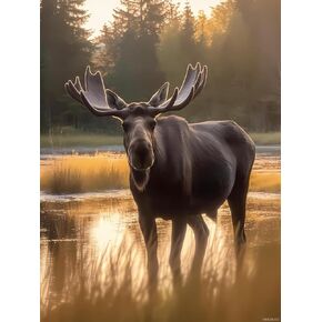 Hmdiimge Moose Walking Diamond Painting Kits للبالغين ، وحيوان 5D Cloy Princlies Art Kits Paint with Diamonds Diy Gem Art Painting Kit for Home Wall Decort