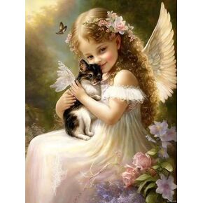 Diamond Painting Kits Garden Angel Women Cat, DIY Diamond Painting Art Rhinestone Embroidery, Home Decoration Room Decoration, Relaxing Gift 12x16 Inch
