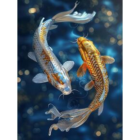 Bimkole 5D Diamond Art Kits for Adults Fish, Full Drill DIY Rhinestone Embroidery Set Paint with Diamonds Art Goldfish by Number Kits Cross Stitch Home Wall Craft Decoration 12x16 inch
