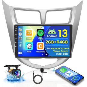 for Hyundai Accent 2010-2016/REIAN 2010-2012/VERNA 2014 Android Car Stereo Wireless Apple Carplay, 2+64G 9 Inch IPS Touchscreen Car Radio Receiver with GPS Navigation FM Bluetooth WiFi HiFi EQ