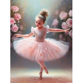 WXQZHF Ballerina Diamond Painting Kits for Adults 5D DIY Full Drill Diamond Kits Painting Crafts Little Ballerina and Pink Roses Great Home Wall Decor Gifts Diamond Art Kits 12x16 inch