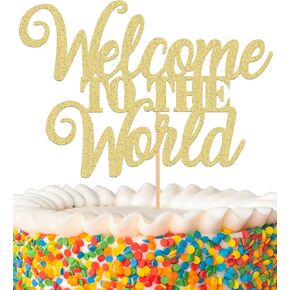 مرحبًا بك في World Cake Topper - Glitter Gold Gold Baby Shower Cake Decortings ، مناسبة لمصالح استحمام الطفل ، وتكشف جنس الطفل ، أو حفلة طفل جديدة أو مقصورة صور