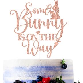 Rose Gold Glitter Some Bunny is on the Way Cake Topper, A Little Bunny is on the Way/Bunny Oh Baby, Easter Bunny Baby Shower Gender Reveal Party Decorations Supplies