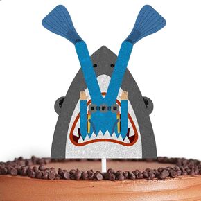 Glitter Shark Eat Diver Cake Topper Cheer to Sea Creature Shark Theme Decor Supplies Baby Shower Men Women Happy Birthday Wedding Anniversary Party Decorations
