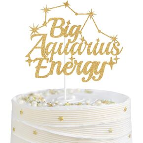 Big Aquarius Energy Cake Topper ، ديكور كعكة عيد ميلاد الدلو ، 12 كوكبة زودياك الزجاج الزجاجي ، مستلزمات حفلة عيد ميلاد