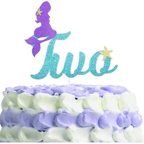 7 Blue Sea Gold Glitter Mermaid Happy Birthday Cake Topper Under The Ocean Theme Photo Décor Picks for Baby Shower and Wedding Party 7 Years Old Decorations Supplies