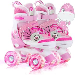 Dino Kids Toddler Roller Skates for Boys Girls ، Weskifan Dinosaur Quad Skating Shoes with Wheels Up Wheels و Assists Rollerskates for Birthday Xmas Gifts
