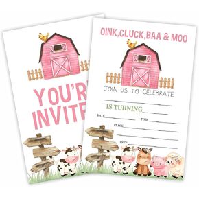 دعوة حفلة عيد ميلاد المزرعة ، حيوانات المزرعة ، بطاقات （20 Count) مع الأظرف ، وملء Barnyard في Style Invite Cards for Boys ، Girls ، Kids ، Birthday Party Supplies-A28