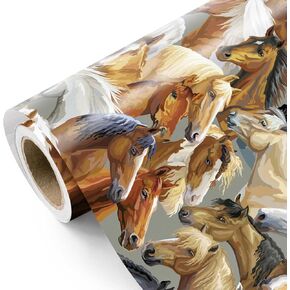 WRAPAHOLIC Horse Wrapping Paper Roll - Mini Roll - 17 Inch x 16.5 Feet - Horse and Floral Wrapping Paper for Kentucky Derby Party, Horse Racing, Birthday