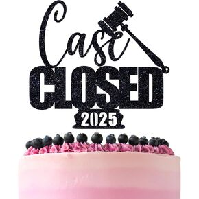 Black Glitter Case Closed Cake Topper, Congrats Lawyer/Class of 2025/Congrats Grad, 2025 Graduation Party Decprations Supplies for Law Gradduate