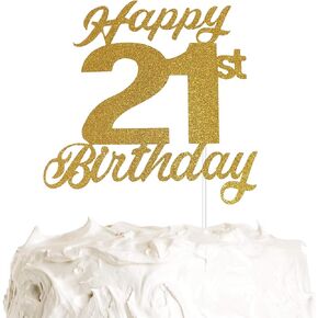 كعكة عيد الميلاد الحادية والعشرون توبيبر ، الحزب الـ 21 سعيد زخرفة حفلة عيد ميلاد مع بريق ذهبي مميز
