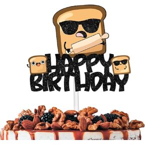 Black Glitter Happy Birthday Toast Cake Topper Cheer to Toast Bread Food Theme Party Decoration Supplies Men Women Children Birthday Anniversary Wedding Party Decor Supplies